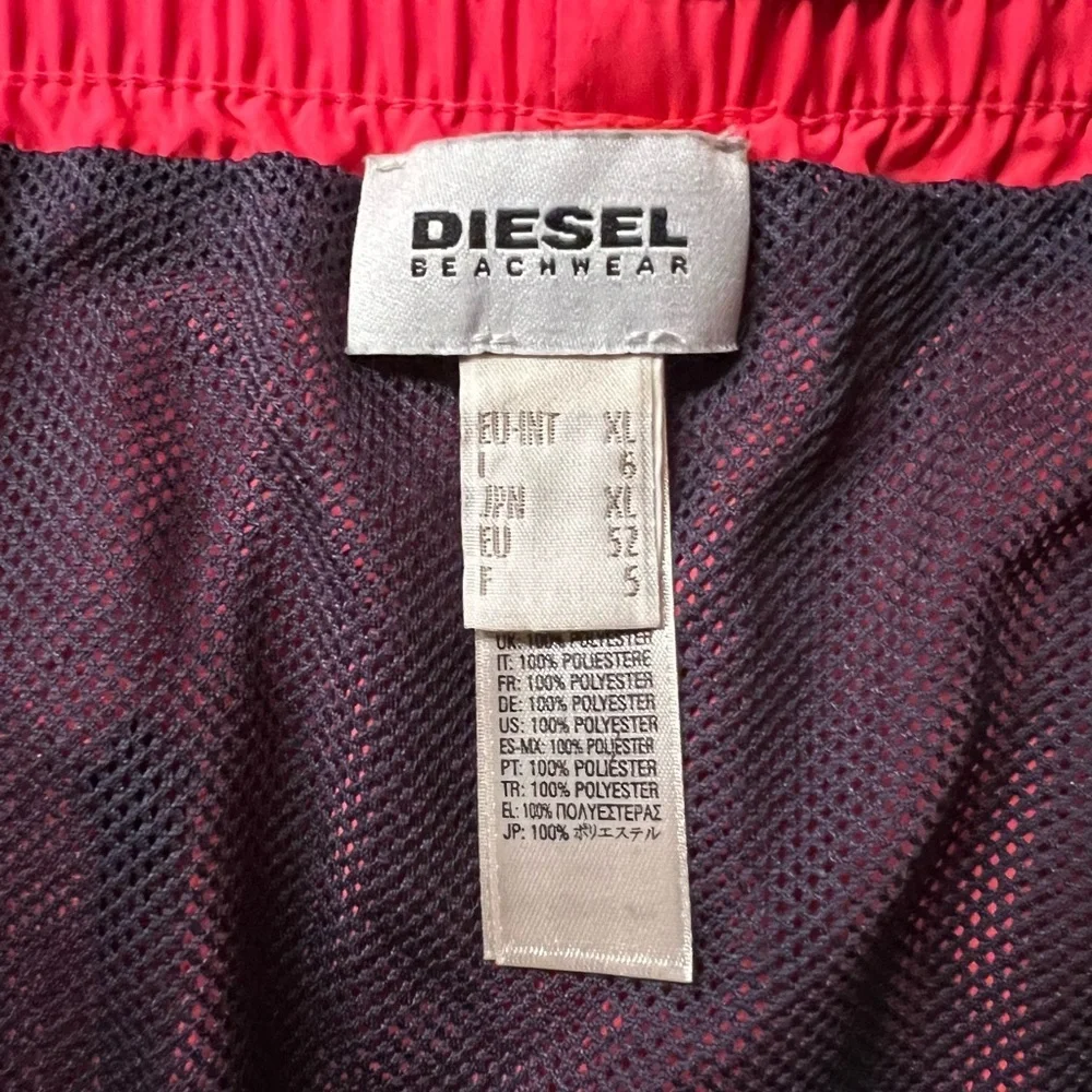 Diesel Bright Red Lined Swim Trunks With Mohican Head Size XL